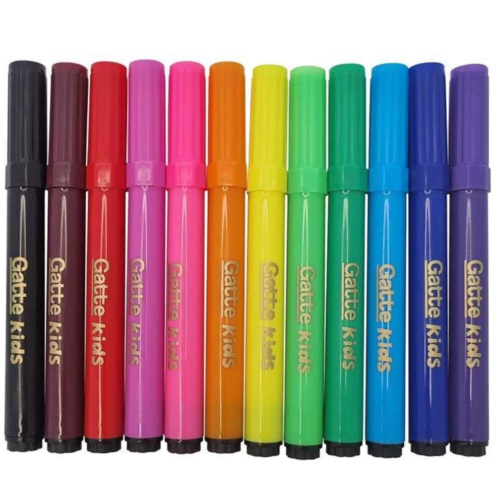 CANETA HIDROGRAFICA JUMBO GATTE KIDS ESTOJO C/12 CORES