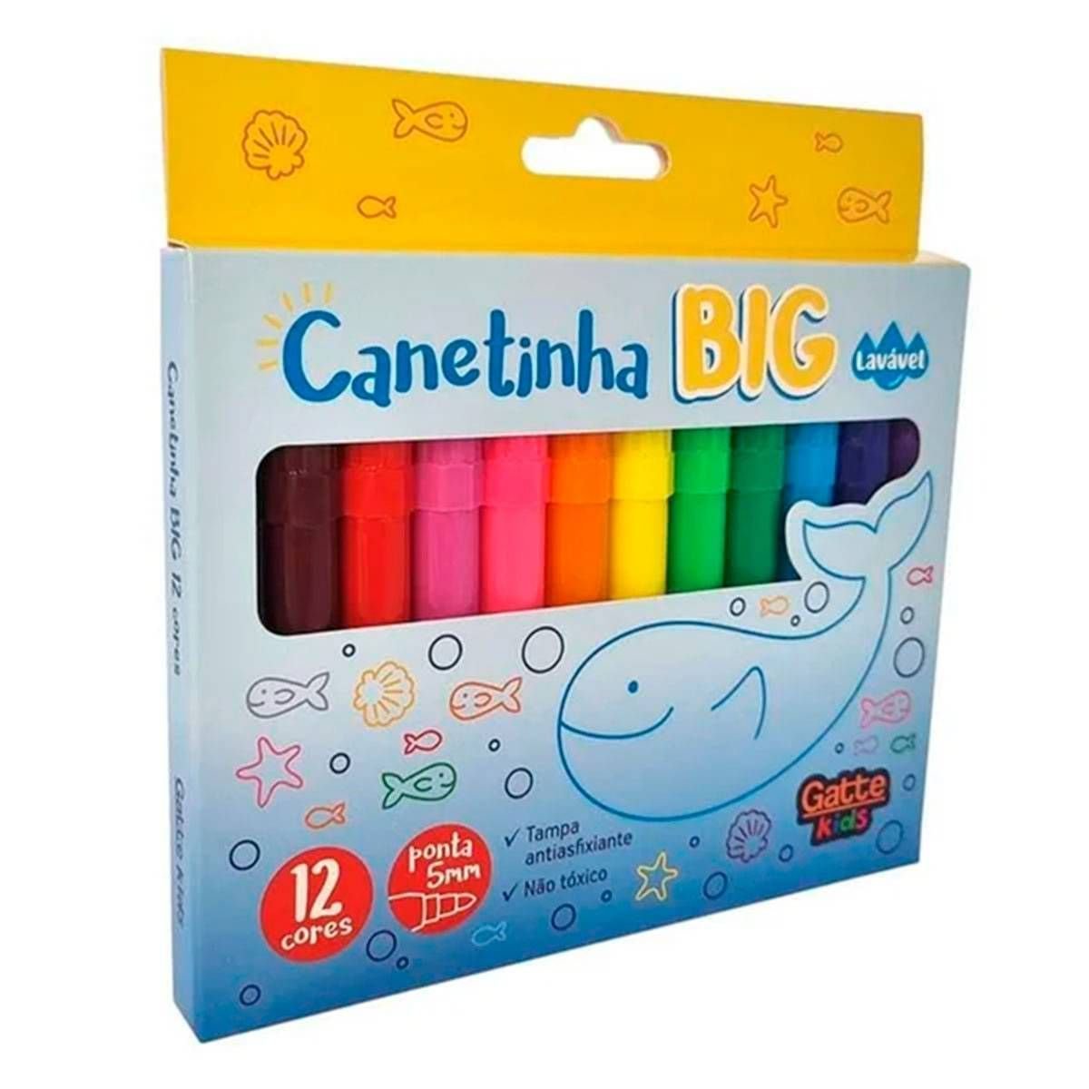 CANETA HIDROGRAFICA JUMBO GATTE KIDS ESTOJO C/12 CORES