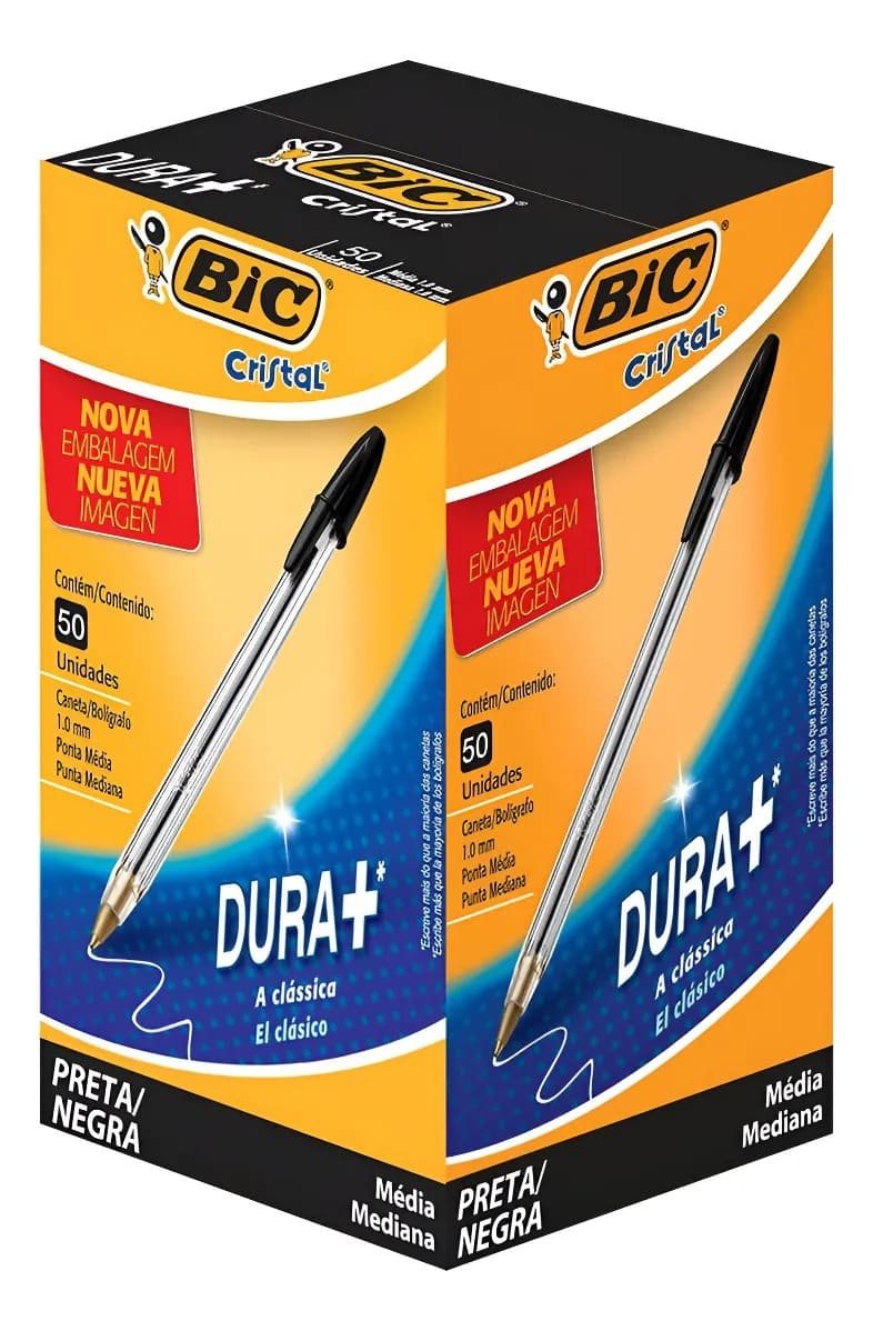 Caixa c/ 50 - CANETA BIC CRISTAL MEDIA PRETA